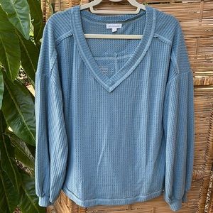 Waffle Knit Shirt, dusty blue, L XL